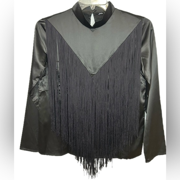 Black Fringe Long Sleeve Top - Picture 3 of 8